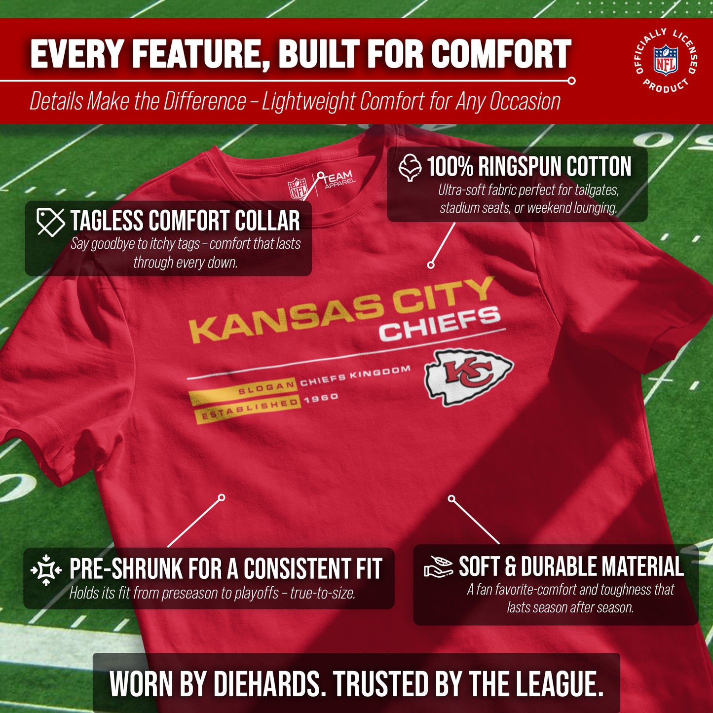 Kansas City Chiefs Adult NFL Speed Stat Sheet T-Shirt - Red