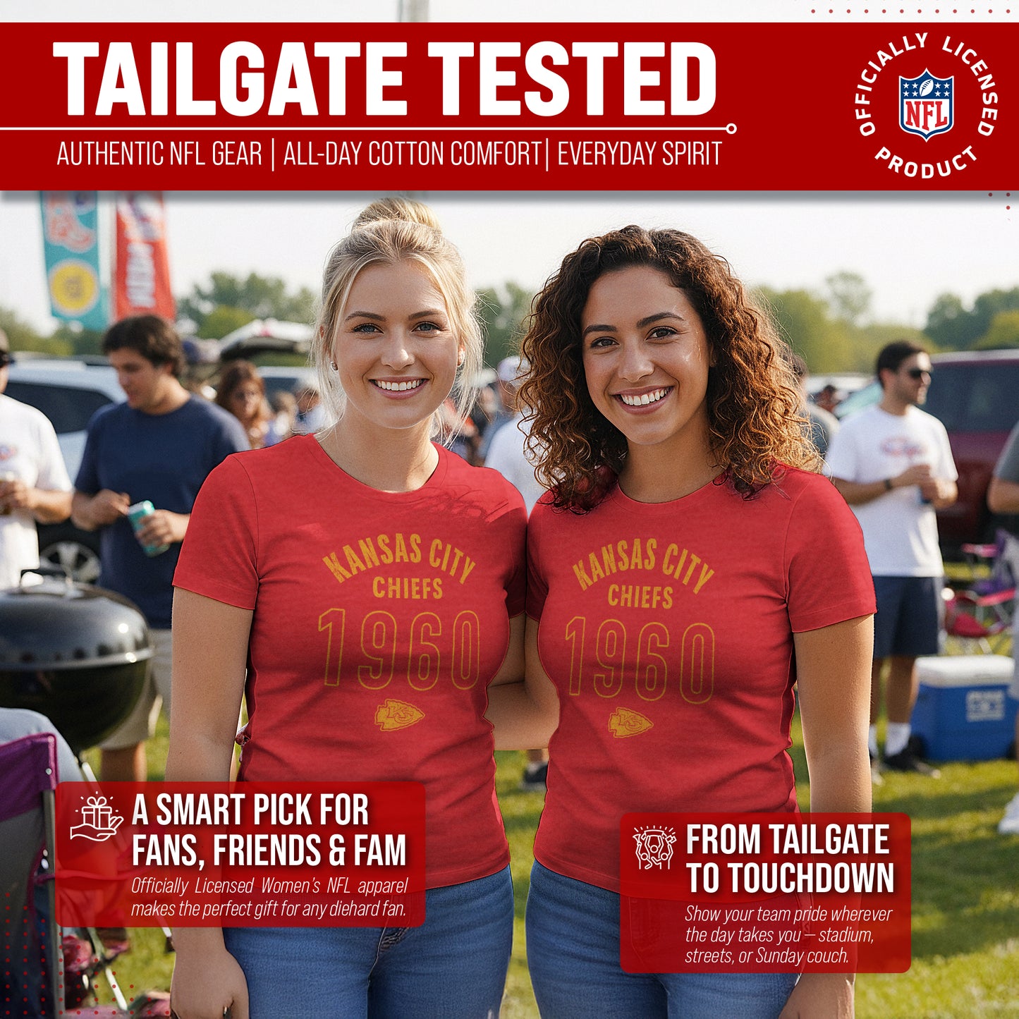Kansas City Chiefs NFL Womens Big Date Tag-Less T-Shirt - Red Heather