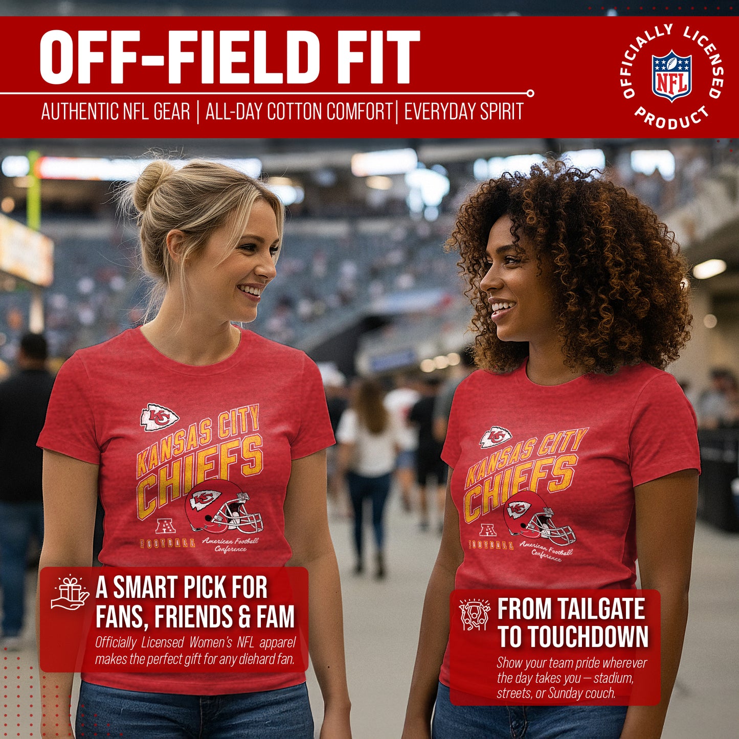 Kansas City Chiefs NFL Womens Distressed Helmet Tag-Less Soft T-Shirt - Red Heather