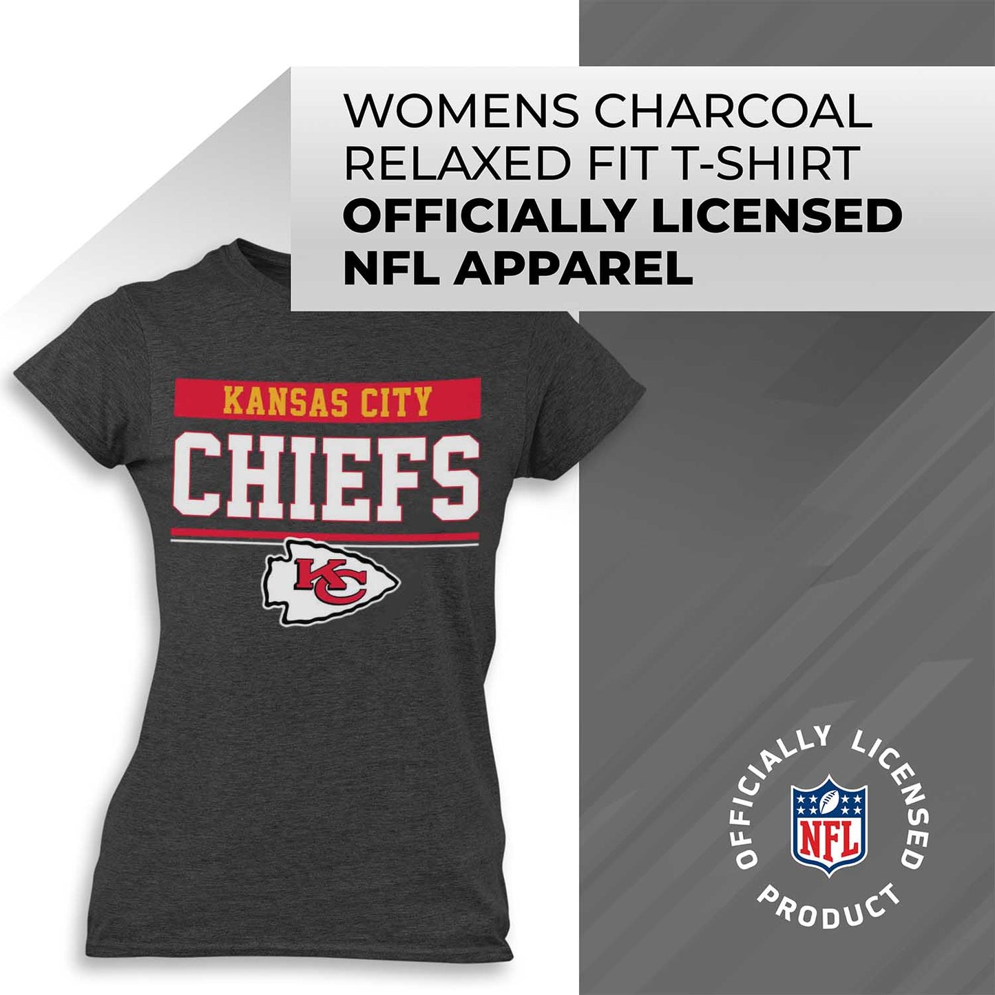 Kansas City Chiefs NFL Women's Team Block Charcoal Tagless T-Shirt - Charcoal