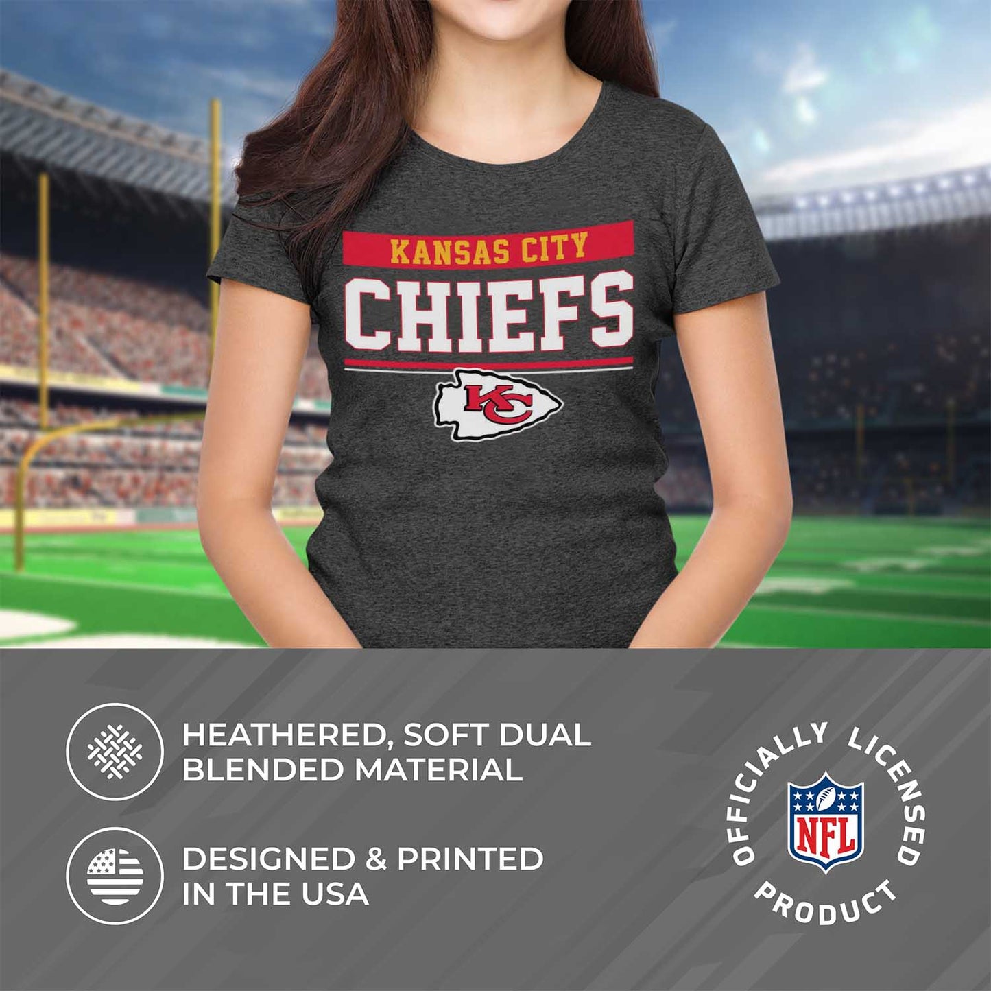 Kansas City Chiefs NFL Women's Team Block Charcoal Tagless T-Shirt - Charcoal