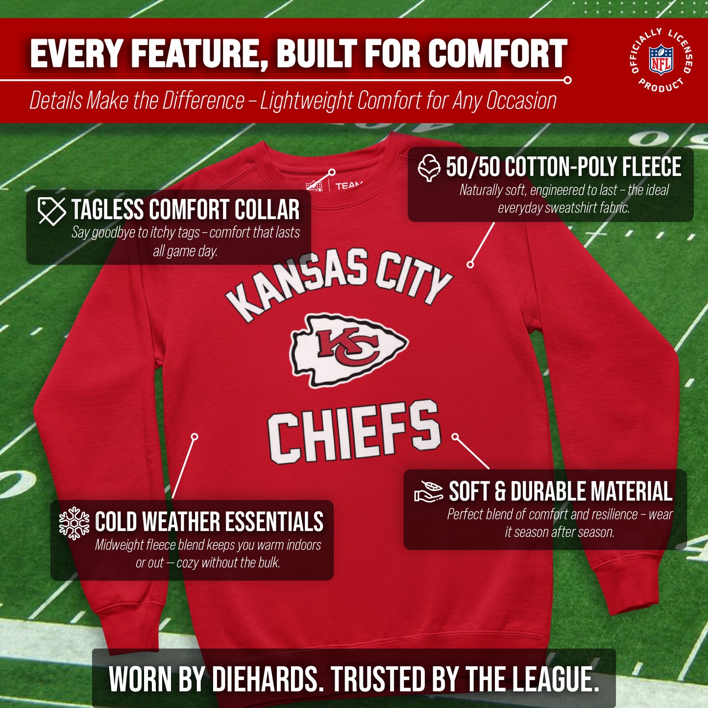 Kansas City Chiefs NFL Adult Gameday Football Crewneck Sweatshirt - Red