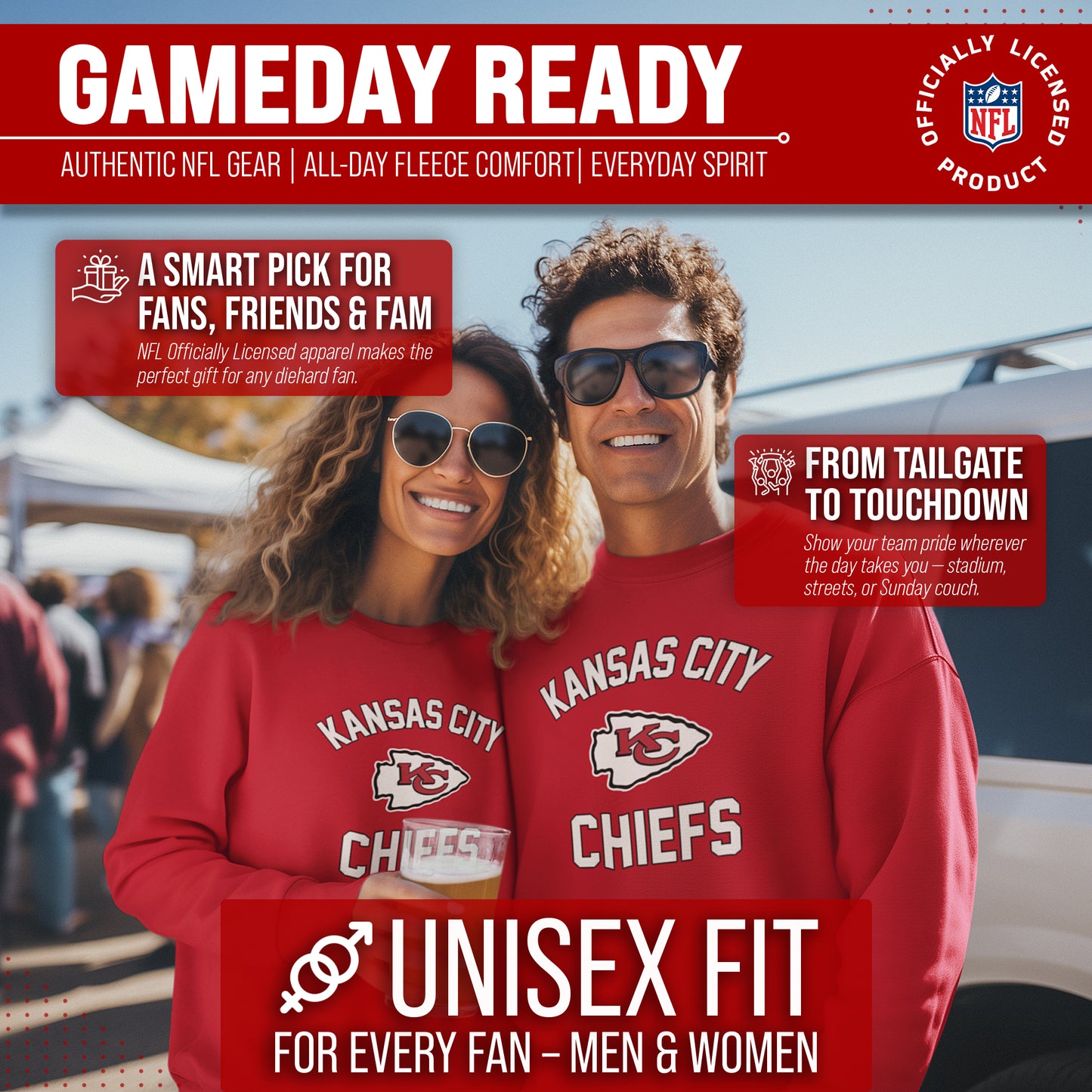 Kansas City Chiefs NFL Adult Gameday Football Crewneck Sweatshirt - Red