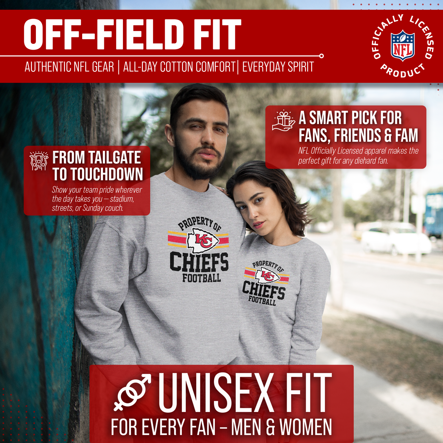 Kansas City Chiefs NFL Adult Property Of Crewneck Fleece Sweatshirt - Sport Gray