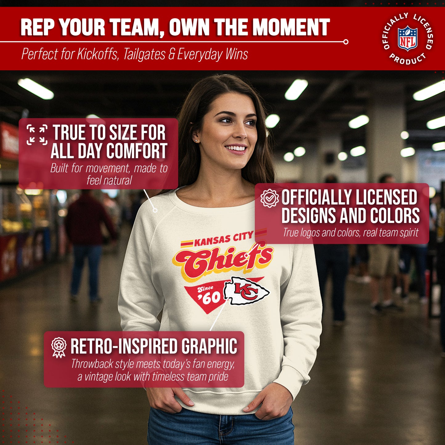 Kansas City Chiefs NFL Womens Vintage Charm Slouchy Crewneck - Birch