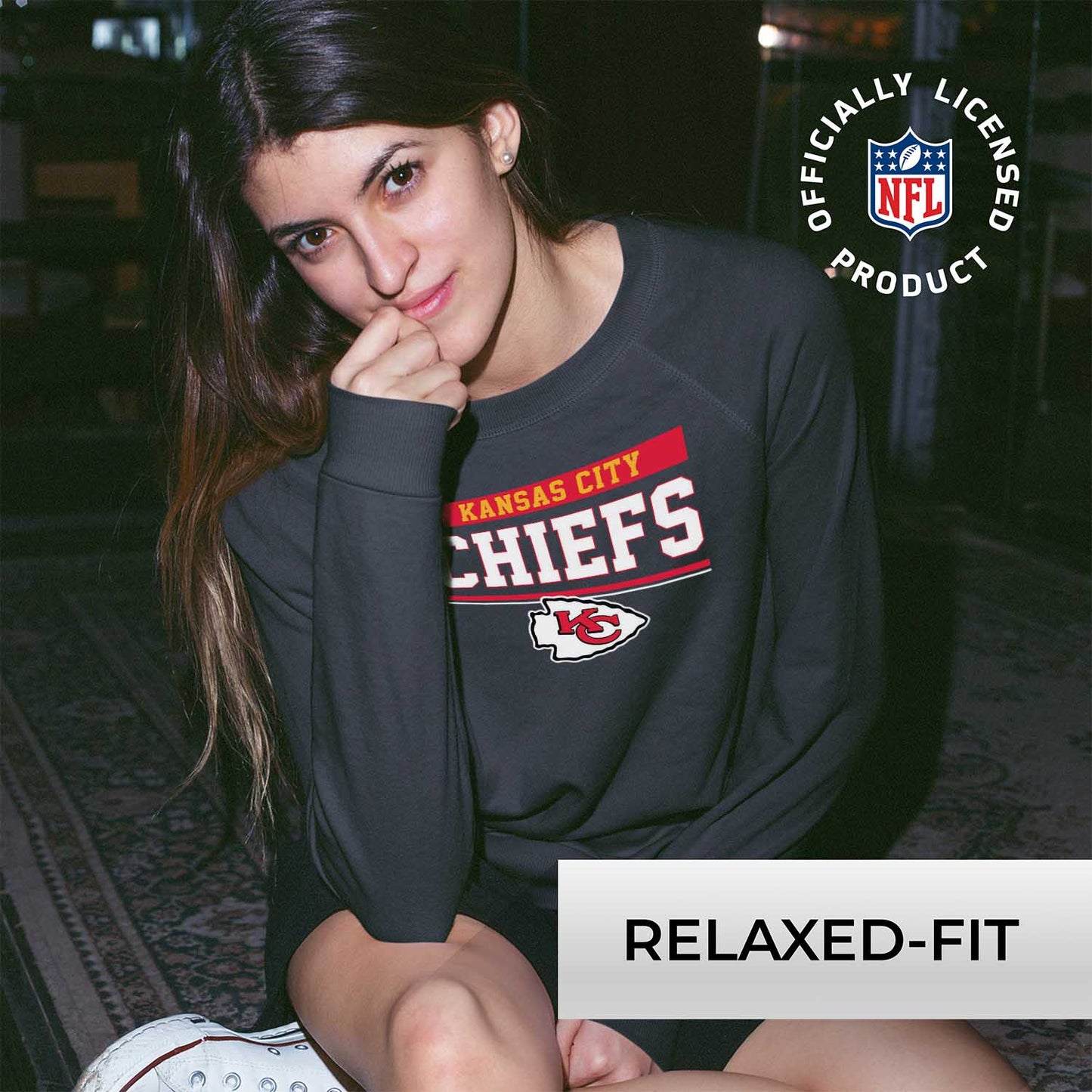 Kansas City Chiefs NFL Womens Charcoal Crew Neck Football Apparel - Charcoal