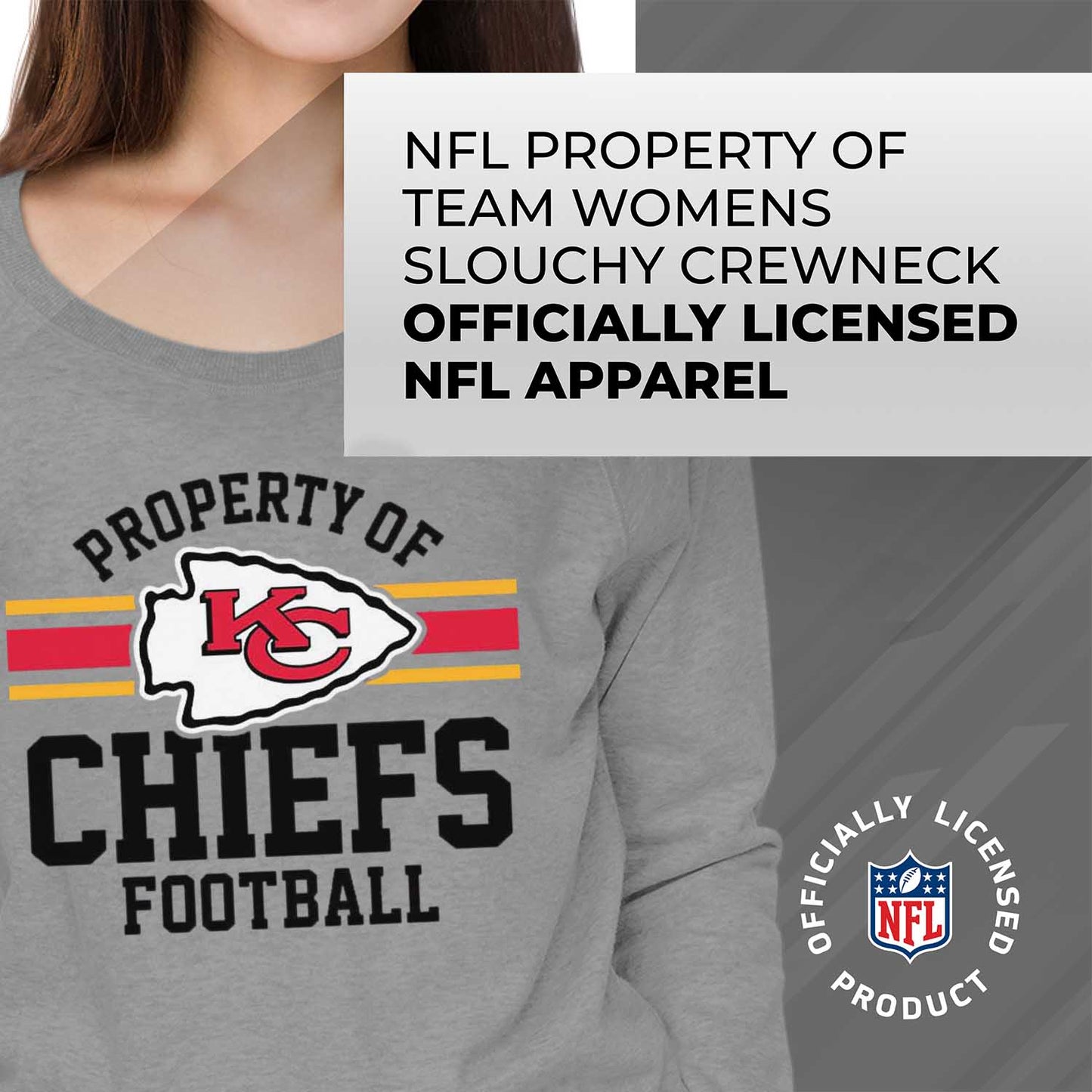 Kansas City Chiefs NFL Womens Plus Size Property of Lightweight Crew Neck - Sport Gray