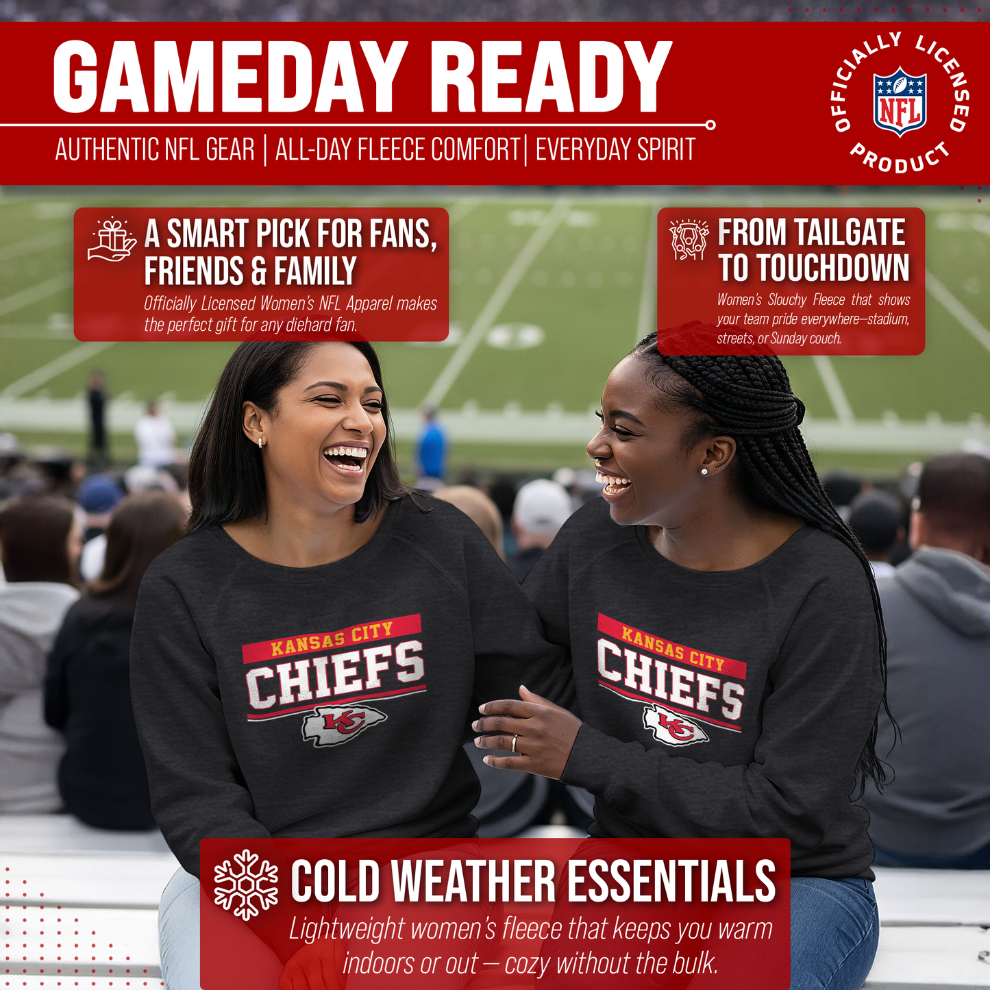 Kansas City Chiefs NFL Womens Charcoal Crew Neck Football Apparel - Charcoal