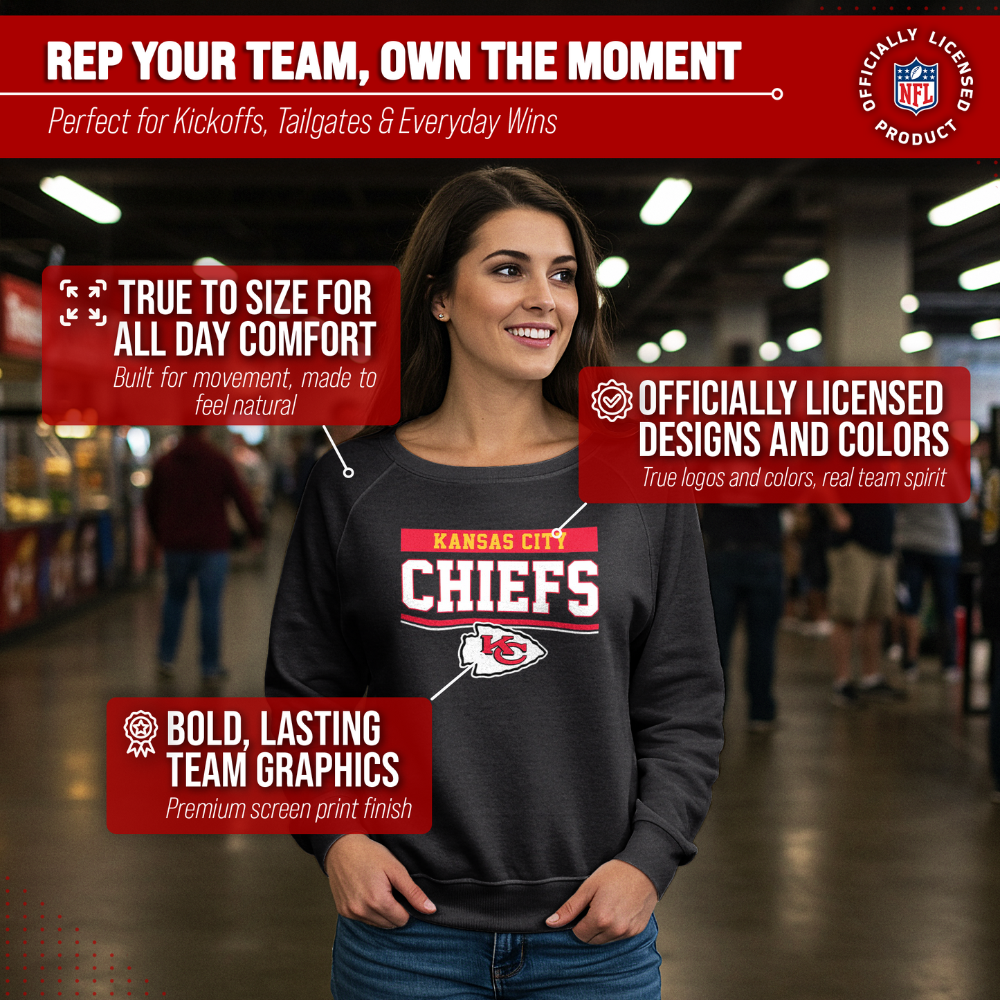 Kansas City Chiefs NFL Womens Charcoal Crew Neck Football Apparel - Charcoal