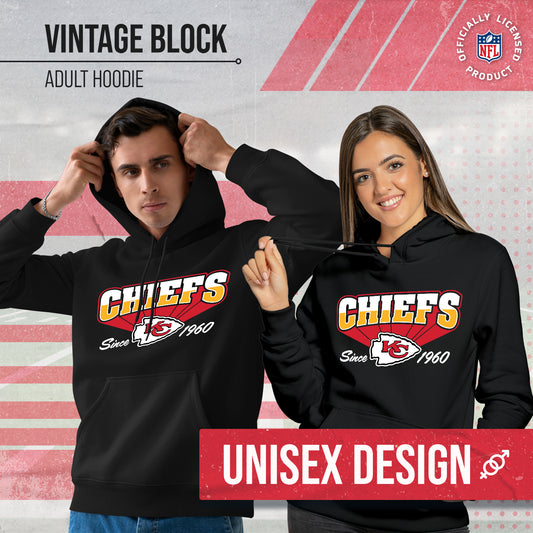 Kansas City Chiefs NFL Adult Unisex Vintage Block Ultra Soft Fleece Hooded Sweatshirt - Black