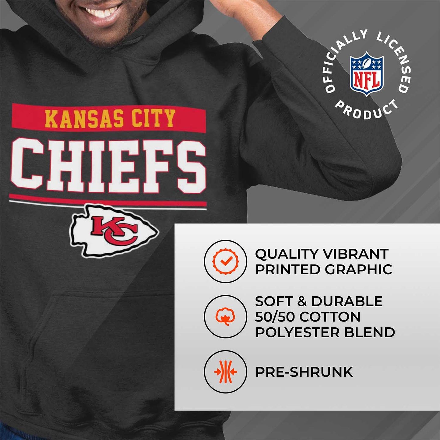 Kansas City Chiefs NFL Adult Gameday Charcoal Hooded Sweatshirt - Charcoal