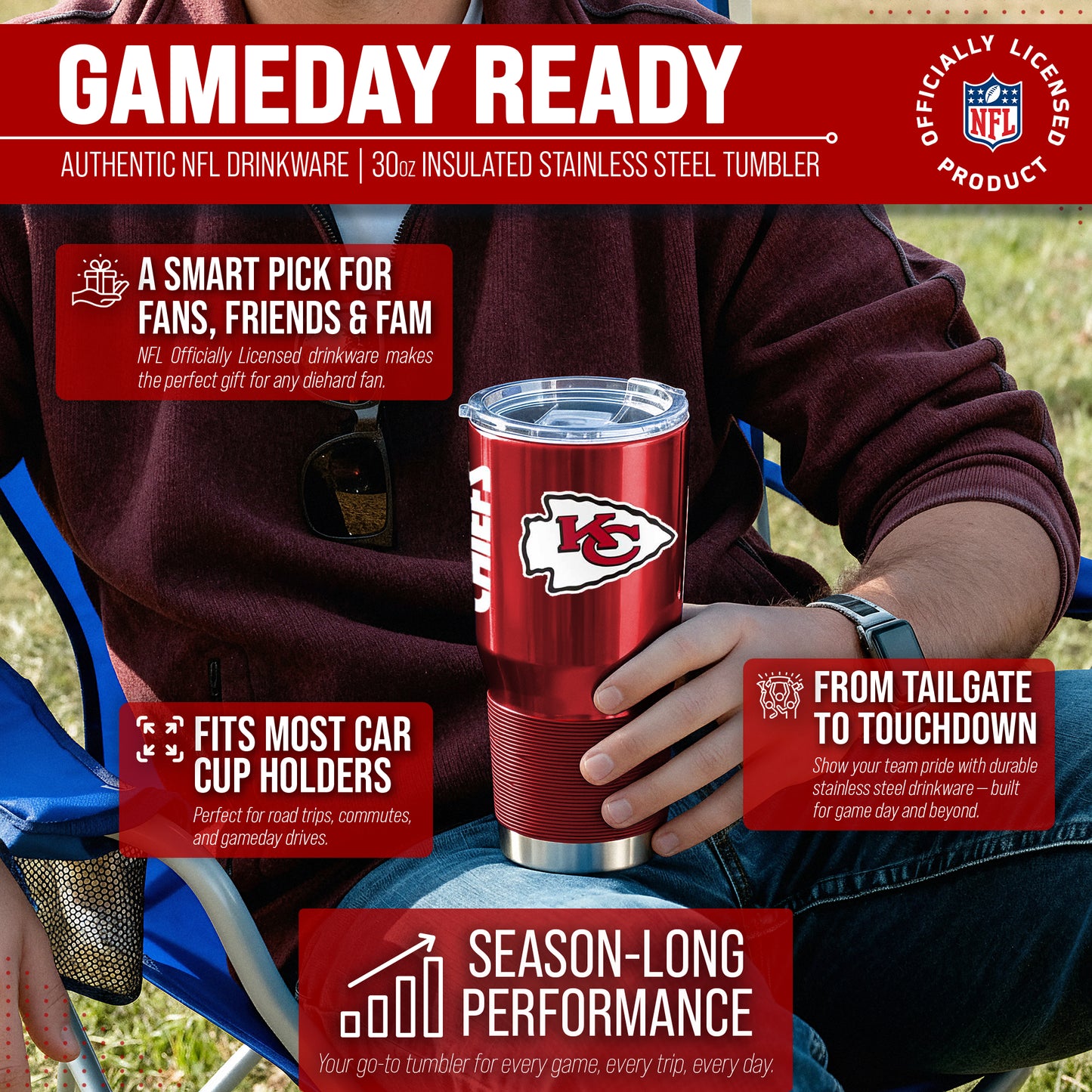Kansas City Chiefs NFL 30oz Gameday Stainless Steel Tumbler - Red