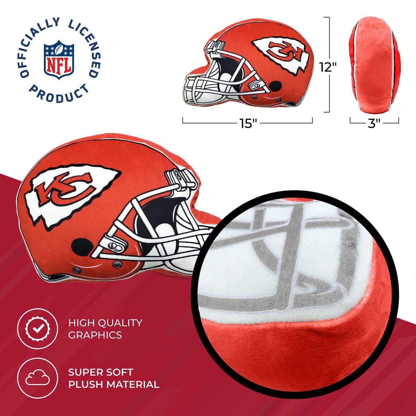 Kansas City Chiefs NFL Helmet Football Super Soft Plush Pillow - Red