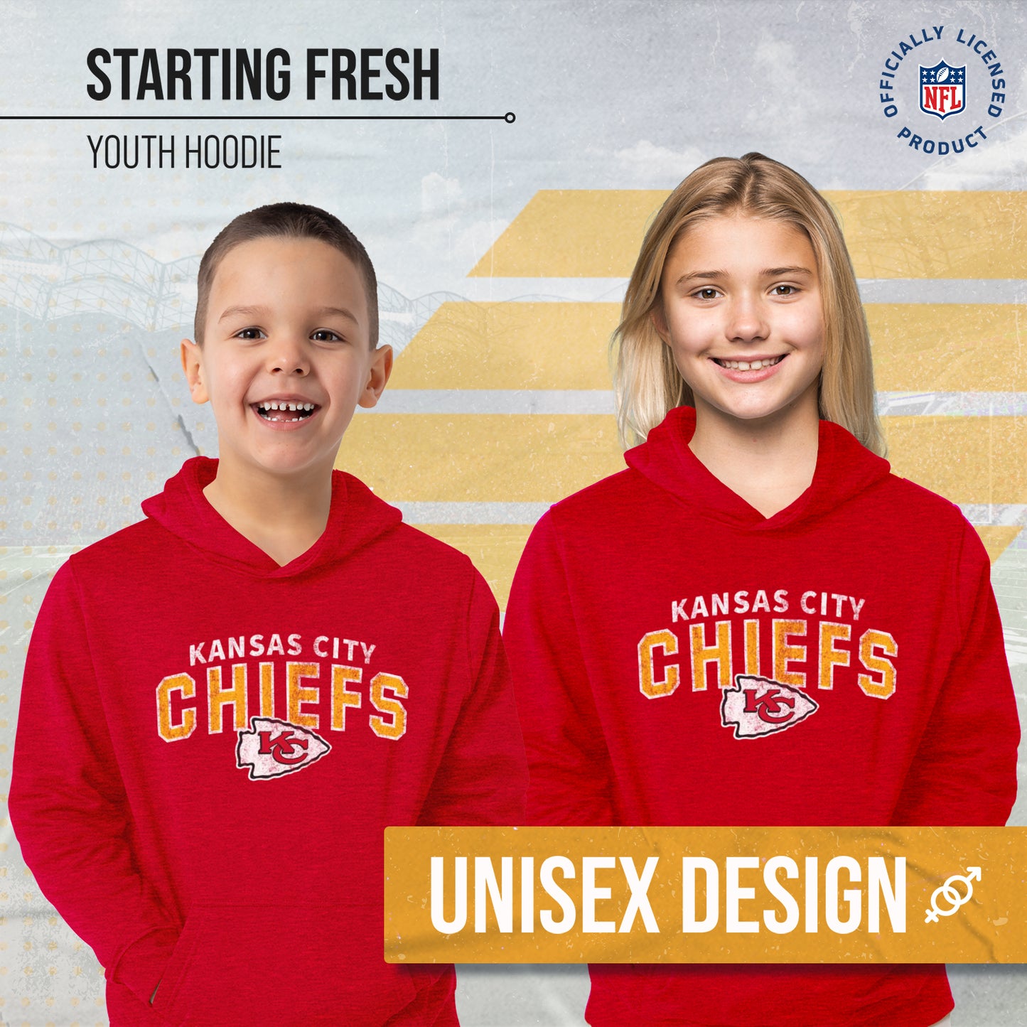 Kansas City Chiefs NFL Youth Starting Fresh Hoodie- Pro Football Sweatshirt for Boys and Girls - Red