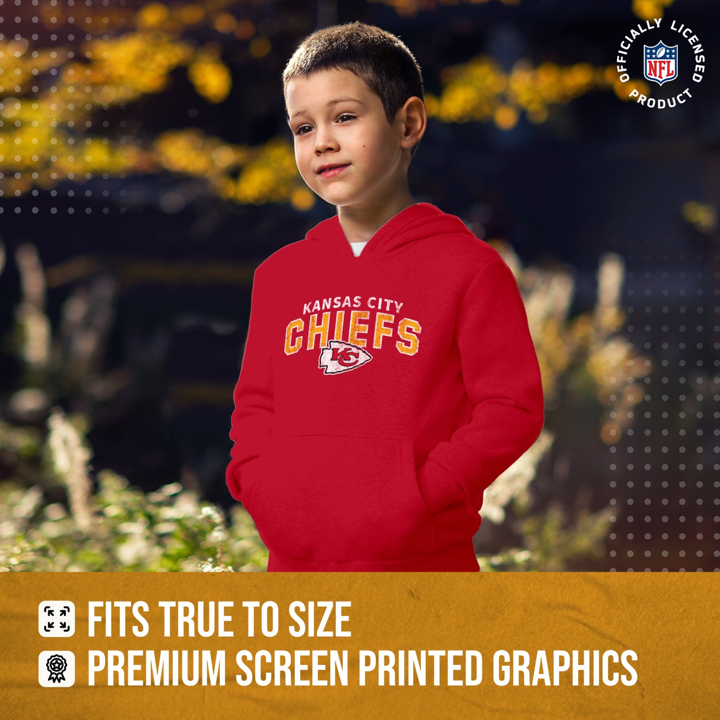Kansas City Chiefs NFL Youth Starting Fresh Hoodie- Pro Football Sweatshirt for Boys and Girls - Red