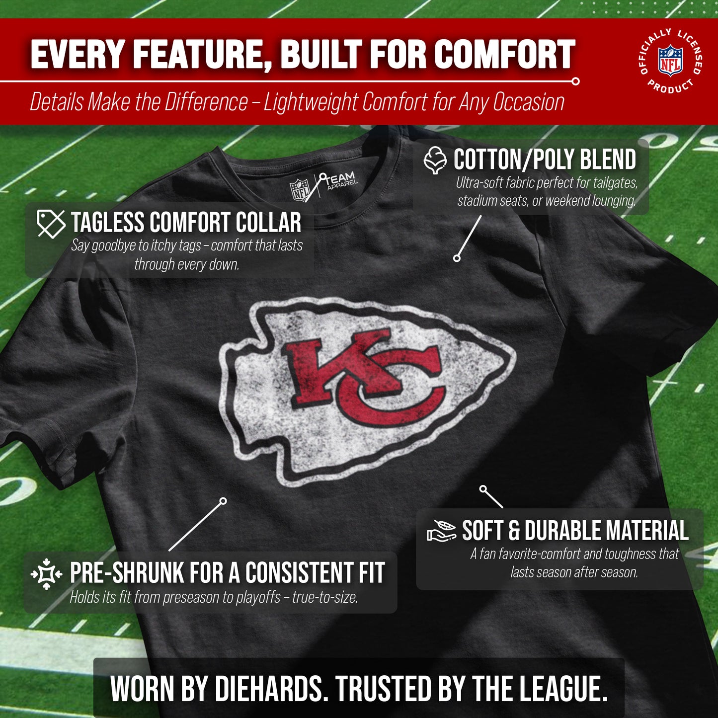 Kansas City Chiefs NFL Modern Throwback T-shirt - Black Heather