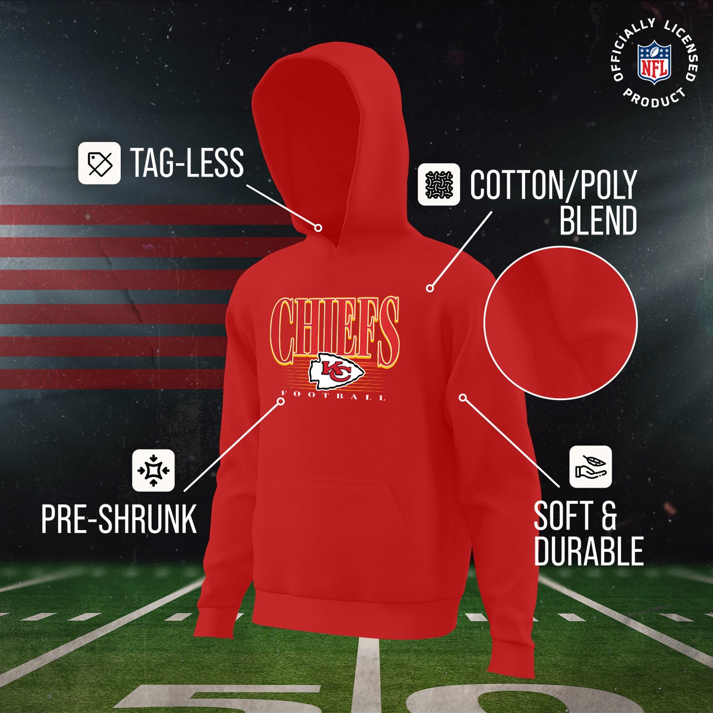 Kansas City Chiefs NFL Youth Overtime Blueprint Football Fleece Hooded Sweatshirt - Red