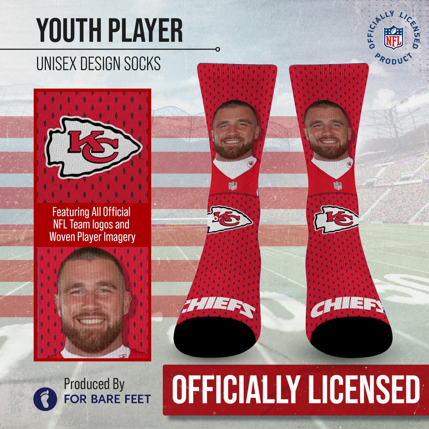 Kansas City Chiefs NFL Youth Roster Player Crew Socks - Red