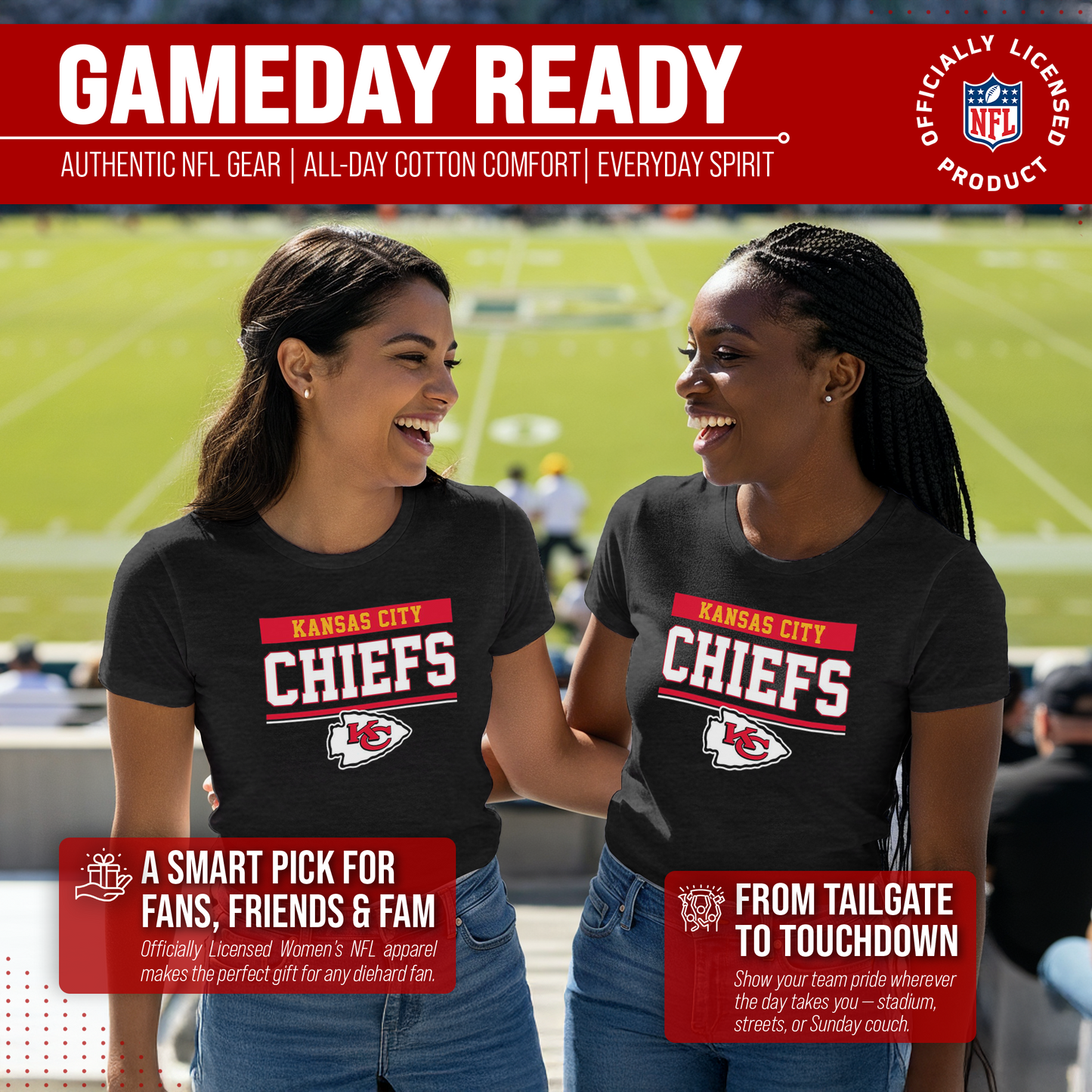 Kansas City Chiefs NFL Women's Team Block Charcoal Tagless T-Shirt - Charcoal