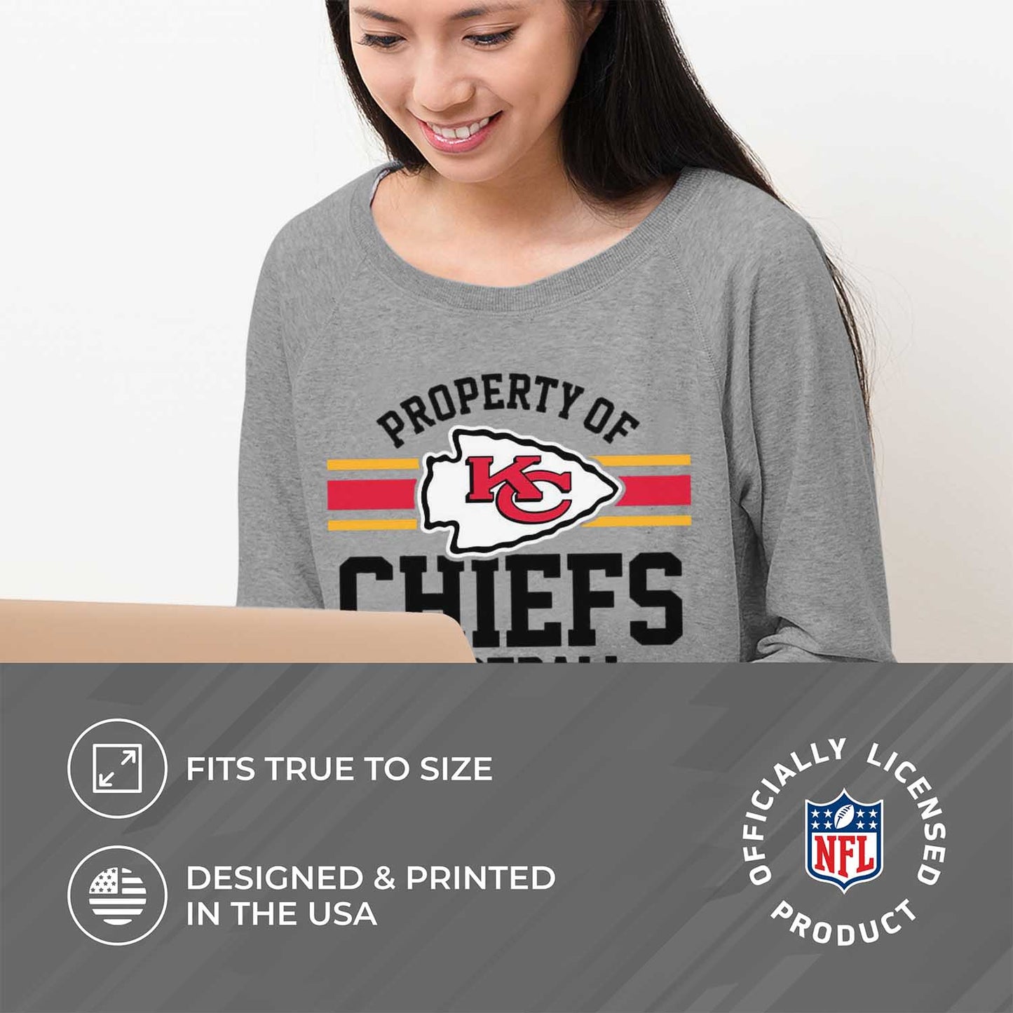 Kansas City Chiefs NFL Womens Plus Size Property of Lightweight Crew Neck - Sport Gray