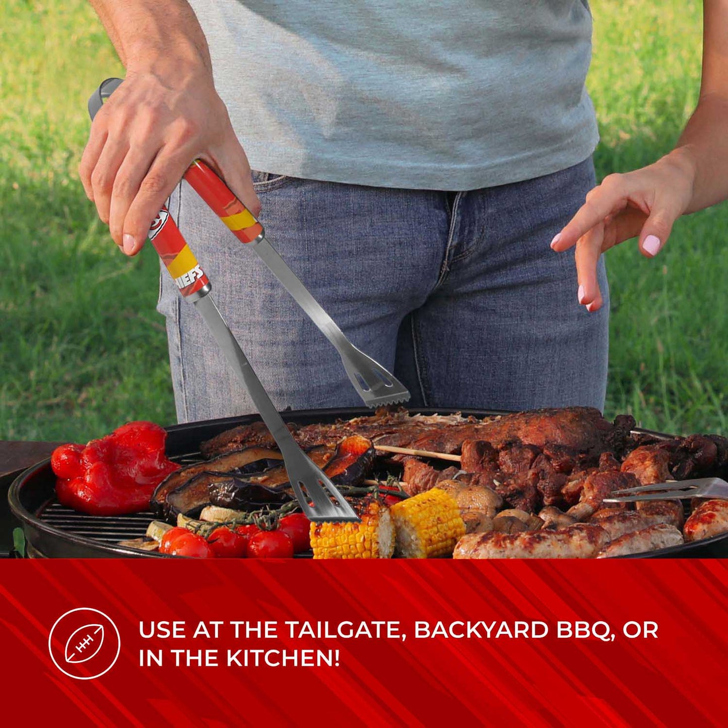 Kansas City Chiefs NFL Two Piece Grilling Tools Set with 2 Magnet Chip Clips - Chrome