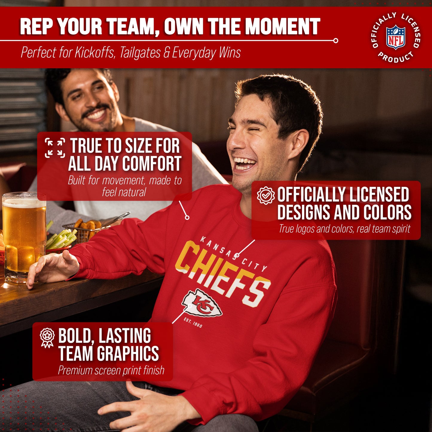 Kansas City Chiefs Adult NFL Diagonal Fade Color Block Crewneck Sweatshirt - Red