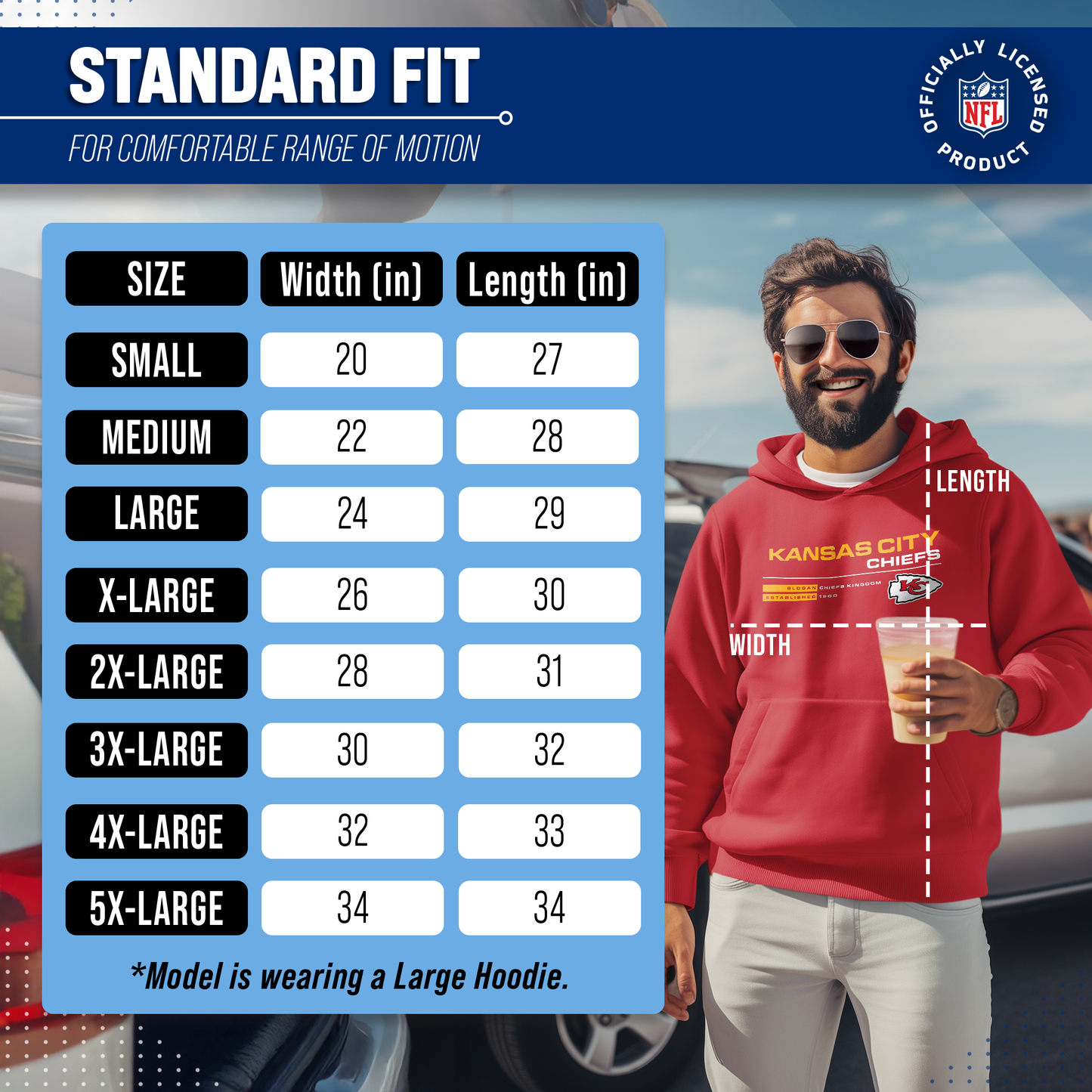 Kansas City Chiefs Adult NFL Speed Stat Sheet Fleece Hooded Sweatshirt - Red