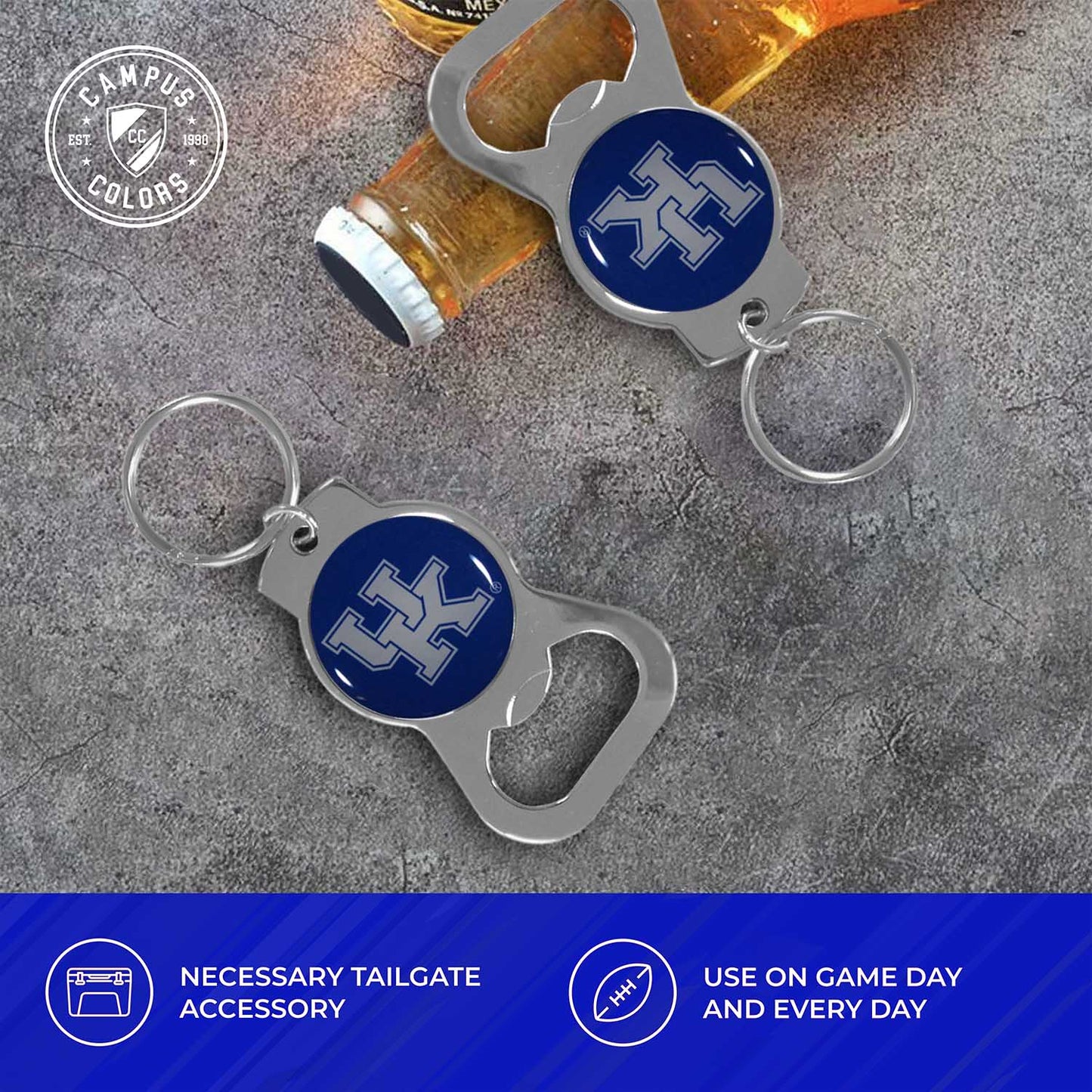 Kentucky Wildcats School Logo Leather Card/Cash Holder and Bottle Opener Keychain Bundle - Black