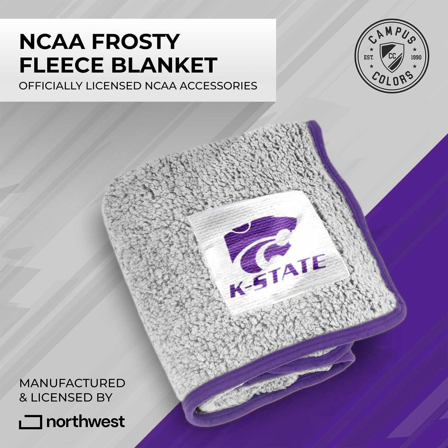 Kansas State Wildcats NCAA Silk Sherpa College Throw Blanket - Purple