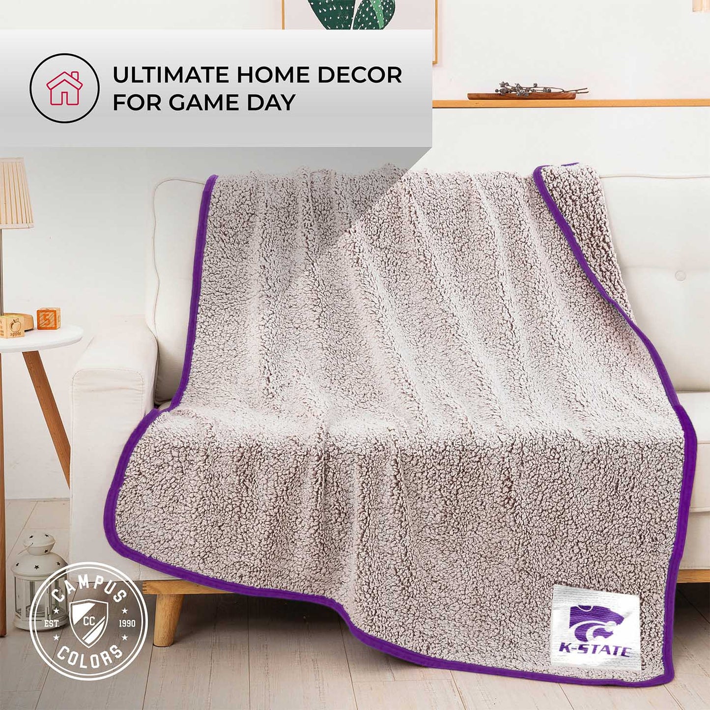 Kansas State Wildcats NCAA Silk Sherpa College Throw Blanket - Purple