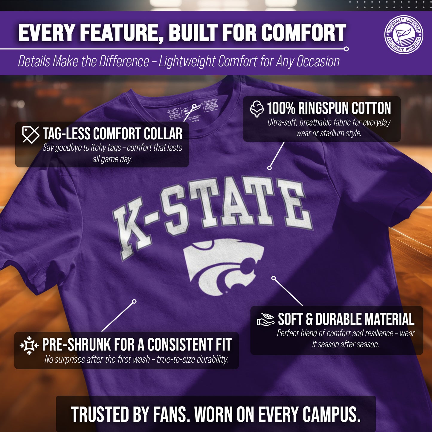 Kansas State Wildcats NCAA Adult Gameday Cotton T-Shirt - Purple