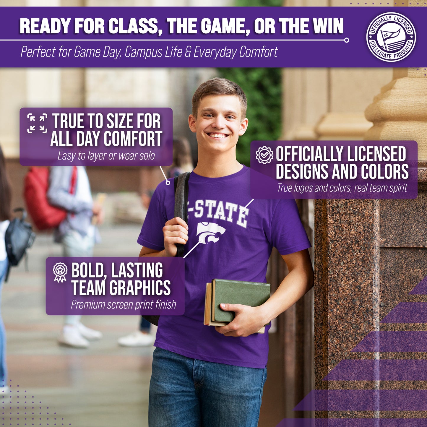 Kansas State Wildcats NCAA Adult Gameday Cotton T-Shirt - Purple