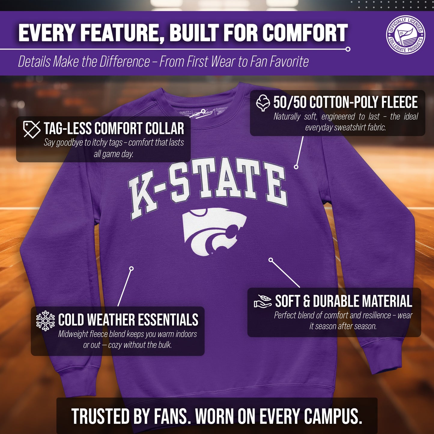 Kansas State Wildcats Adult Arch & Logo Soft Style Gameday Crewneck Sweatshirt - Purple