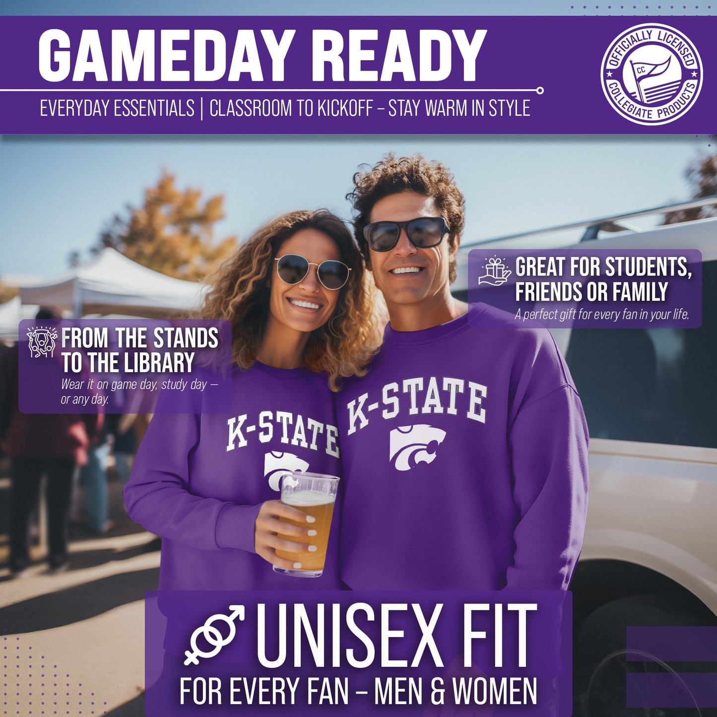 Kansas State Wildcats Adult Arch & Logo Soft Style Gameday Crewneck Sweatshirt - Purple