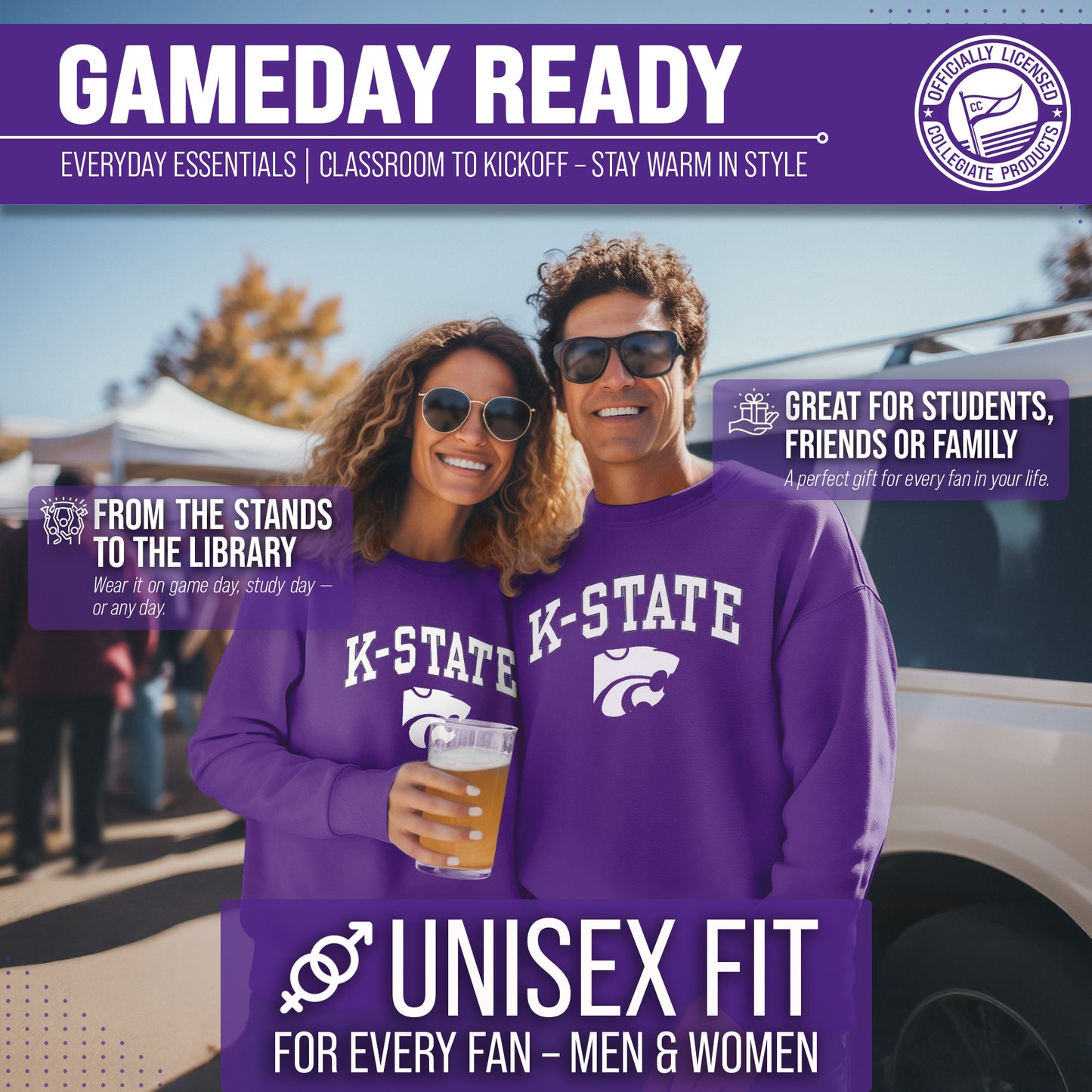 Kansas State Wildcats Adult Arch & Logo Soft Style Gameday Crewneck Sweatshirt - Purple