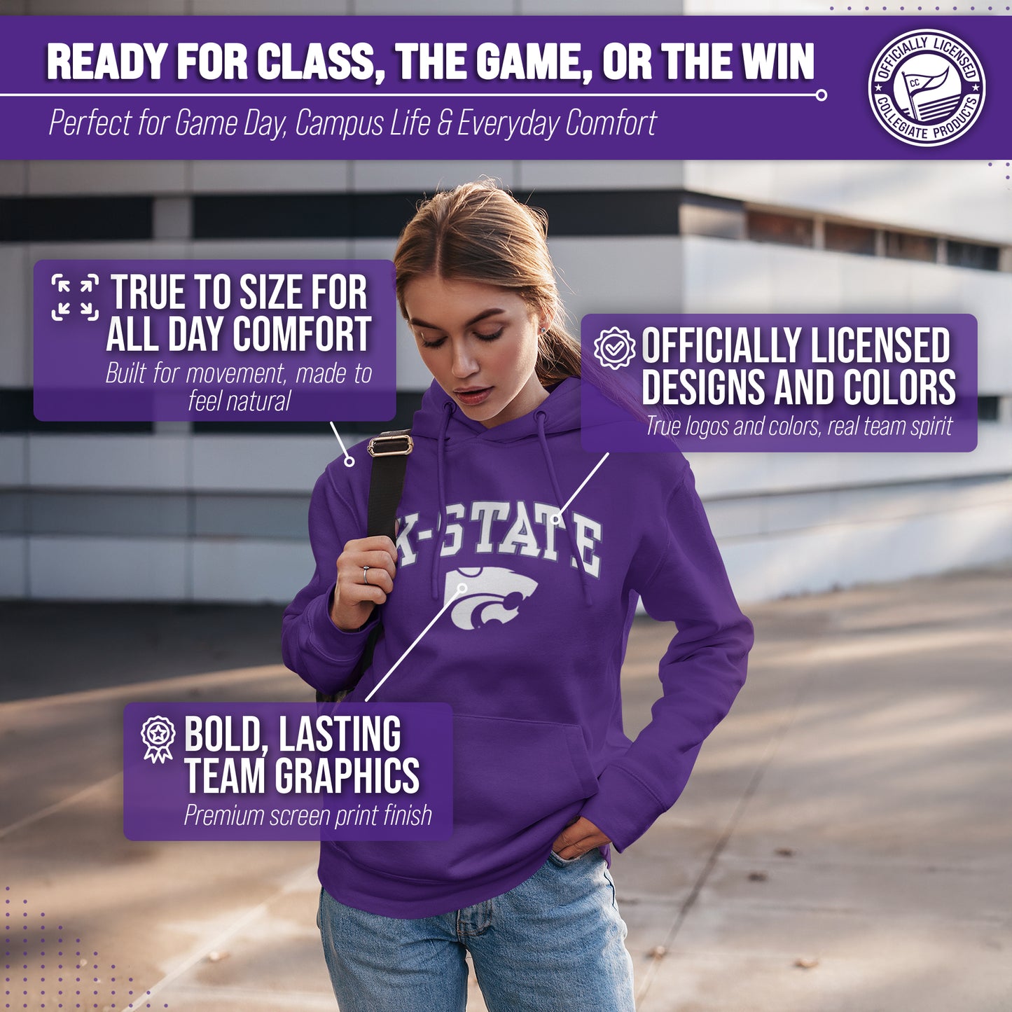 Kansas State Wildcats Adult Arch & Logo Soft Style Gameday Hooded Sweatshirt - Purple