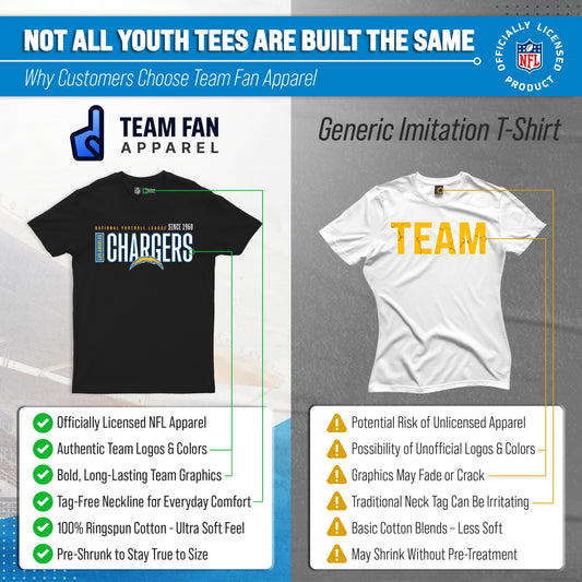 Los Angeles Chargers NFL Youth Modern Endzone Football T-Shirt Unisex Tag Free Comfortable - Black