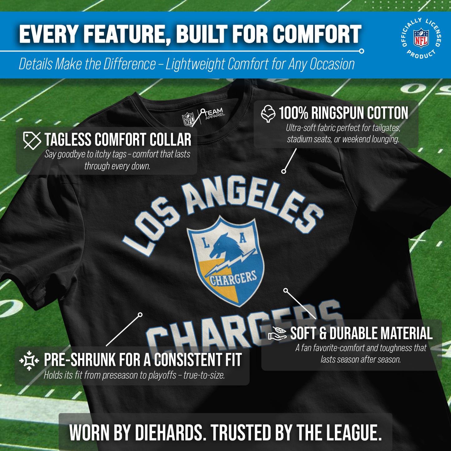 Los Angeles Chargers NFL Adult Retro Gameday Unisex T-Shirt - Black