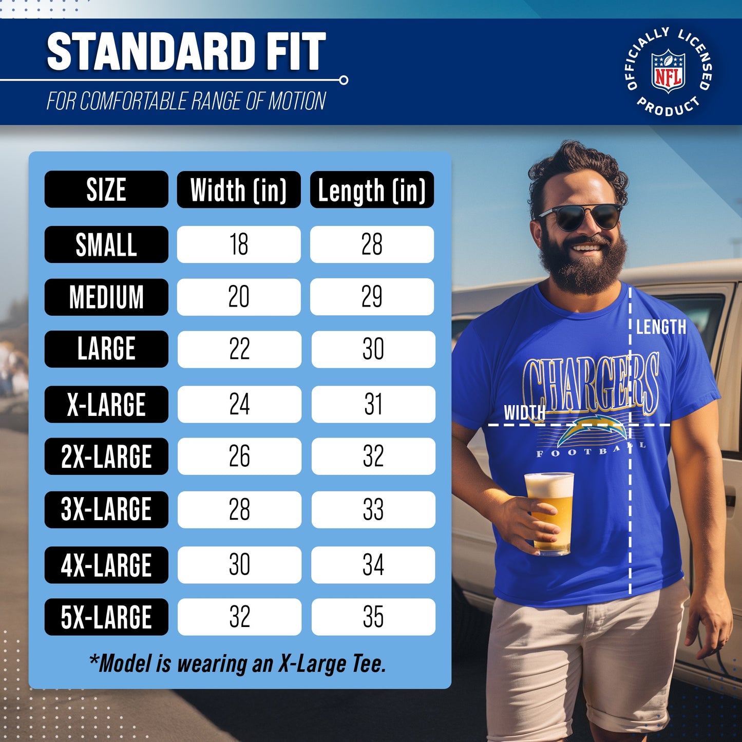 Los Angeles Chargers NFL Adult Overtime Blueprint Tag-Less T-Shirt - Royal