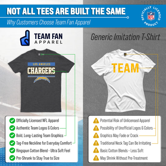 Los Angeles Chargers NFL Adult Team Block Tagless T-Shirt - Charcoal