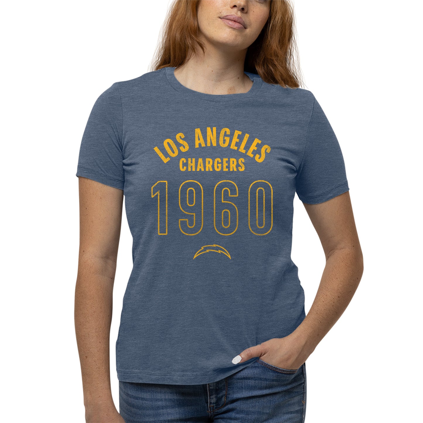 Los Angeles Chargers NFL Womens Big Date Tag-Less T-Shirt - Blue Heather