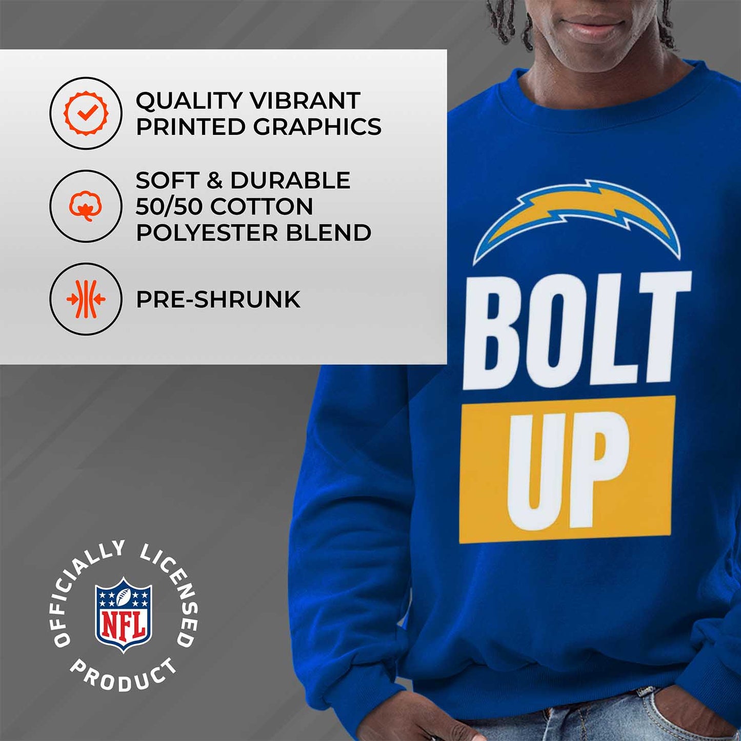 Los Angeles Chargers NFL Adult Slogan Crewneck Sweatshirt - Royal