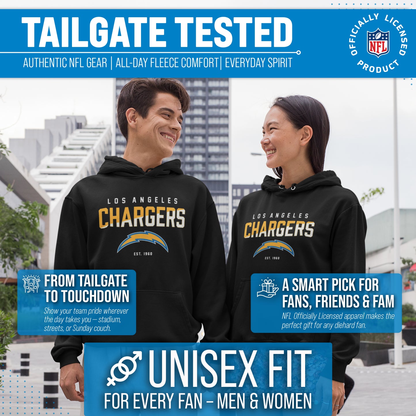 Los Angeles Chargers Adult NFL Diagonal Fade Fleece Hooded Sweatshirt - Black