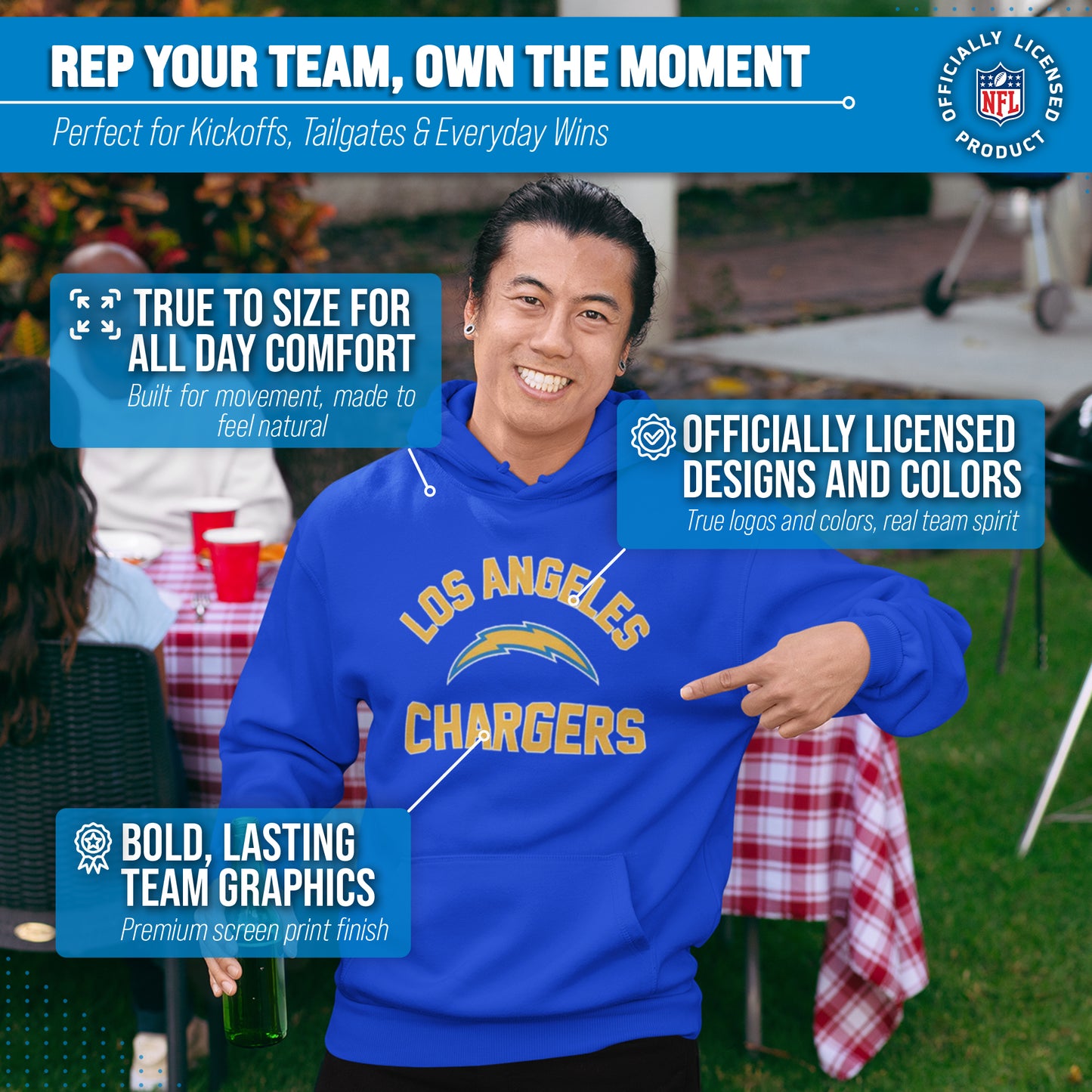 Los Angeles Chargers NFL Adult Gameday Hooded Sweatshirt - Royal
