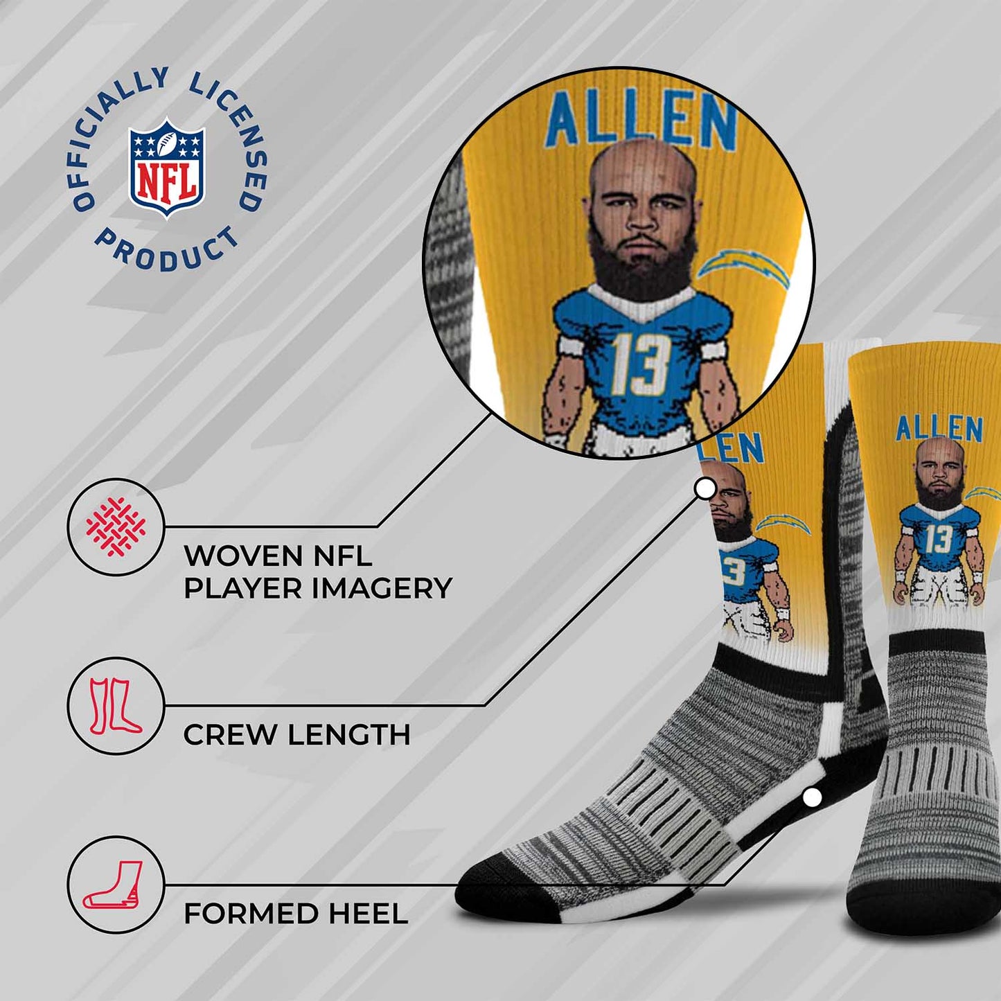 Los Angeles Chargers FBF NFL V Curve Socks - Gold