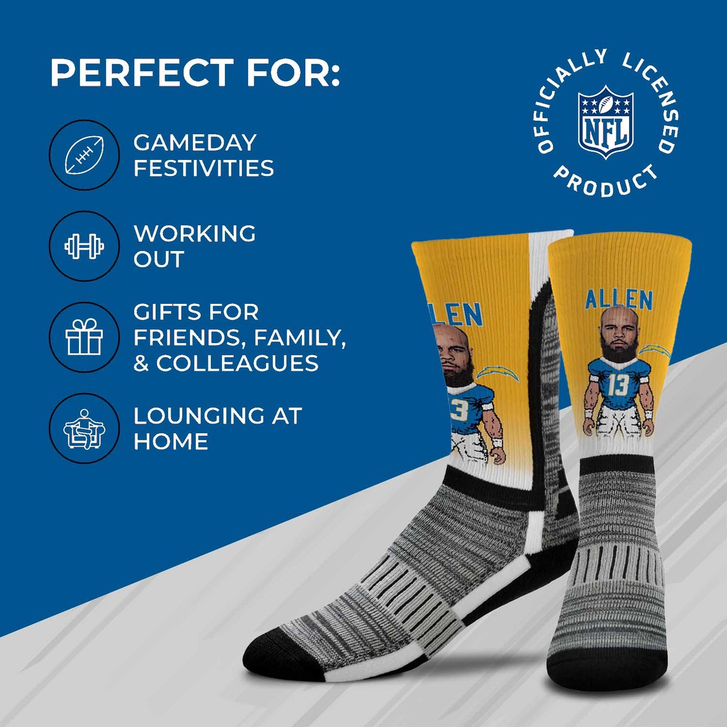 Los Angeles Chargers FBF NFL V Curve Socks - Gold