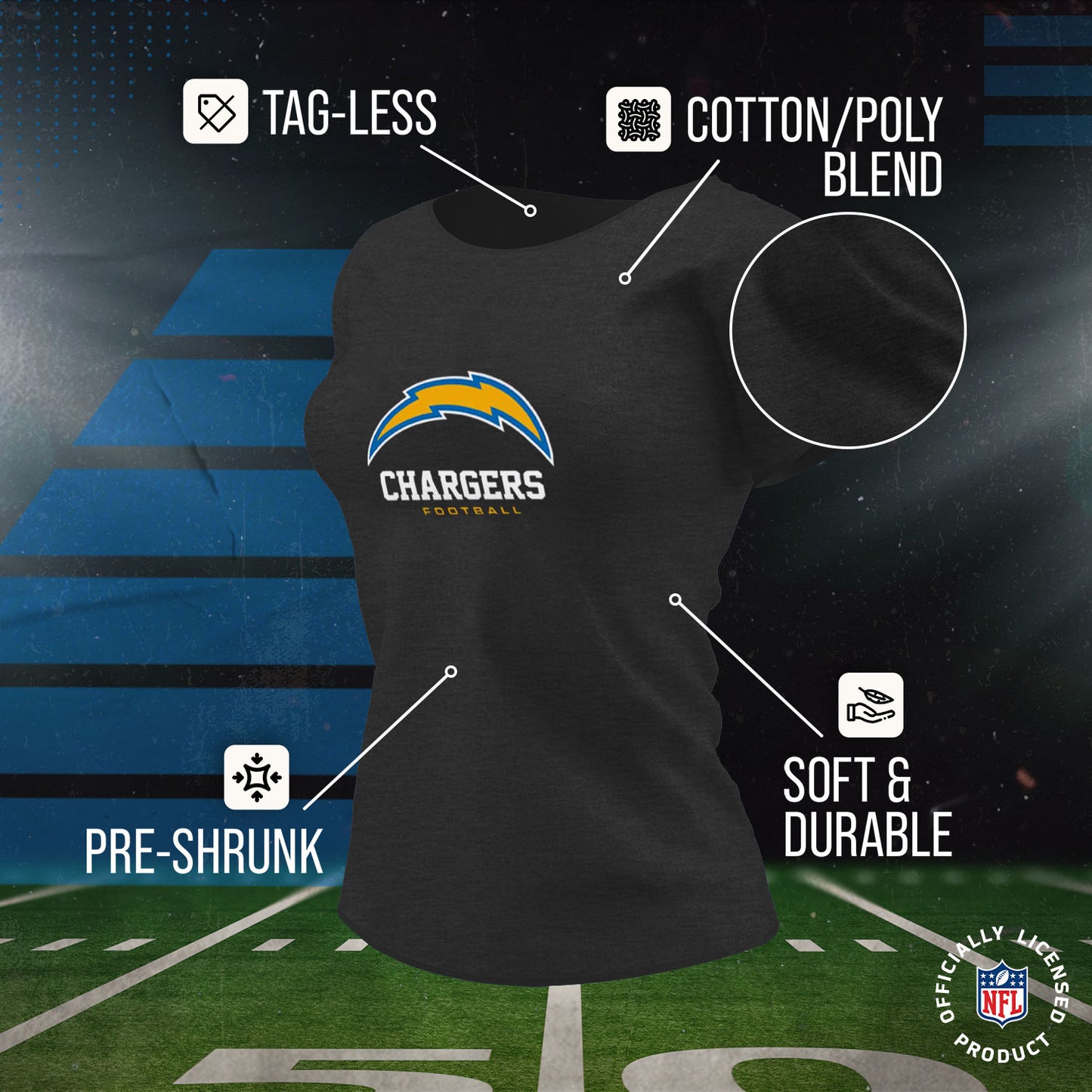 Los Angeles Chargers Women's NFL Ultimate Fan Logo Short Sleeve T-Shirt - Black