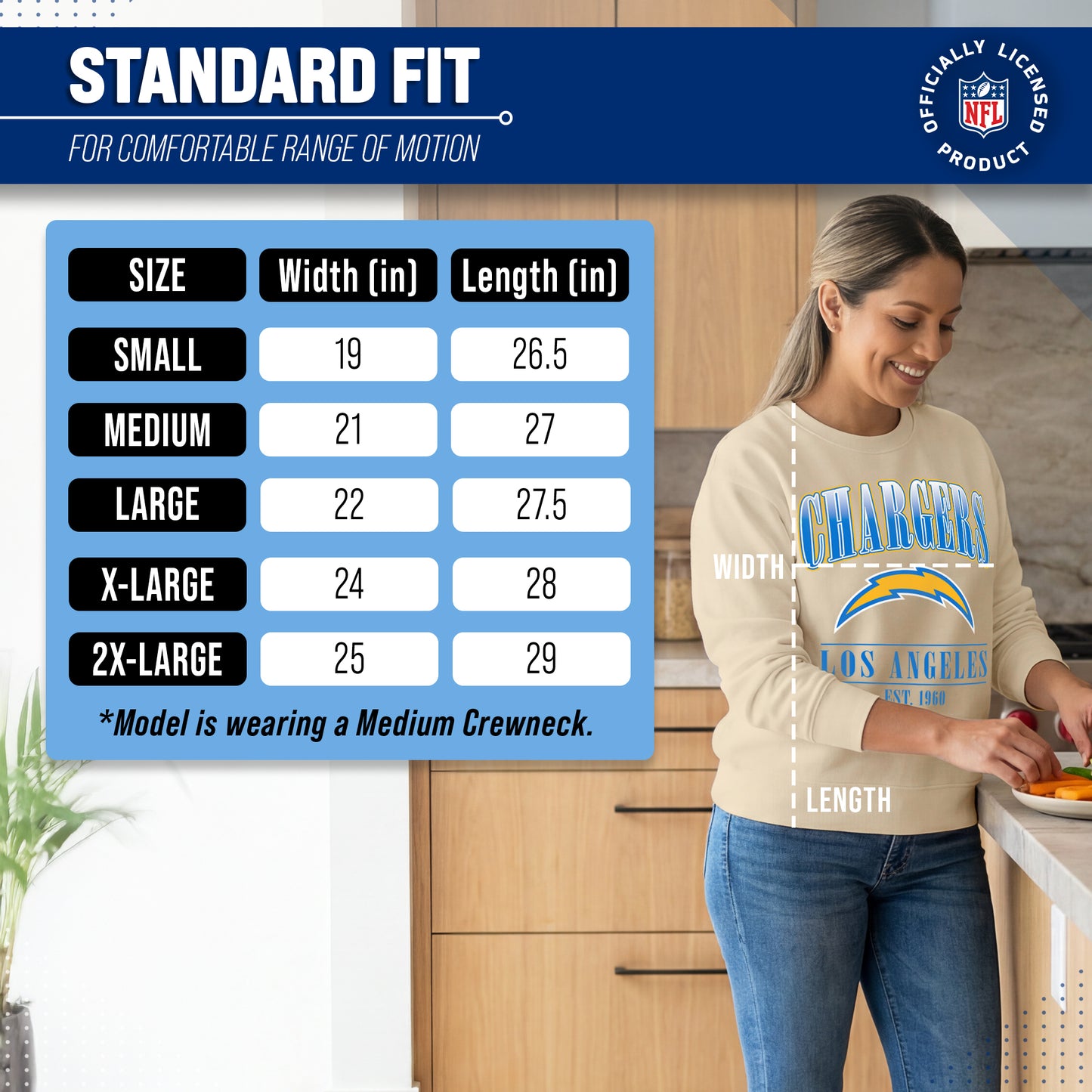 Los Angeles Chargers Womens NFL Starstruck Crewneck Pullover - Cream
