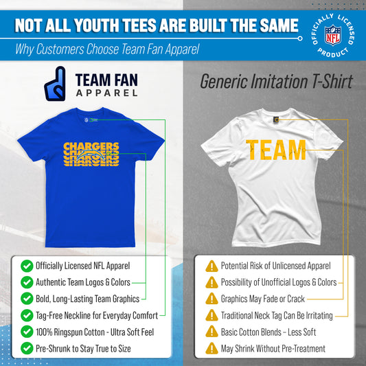 Los Angeles Chargers NFL Youth Repeating Logo Football T-Shirt Unisex Tag Free Comfortable - Royal