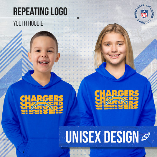 Los Angeles Chargers NFL Youth Repeating Logo Football Fleece Hooded Sweatshirt - Royal